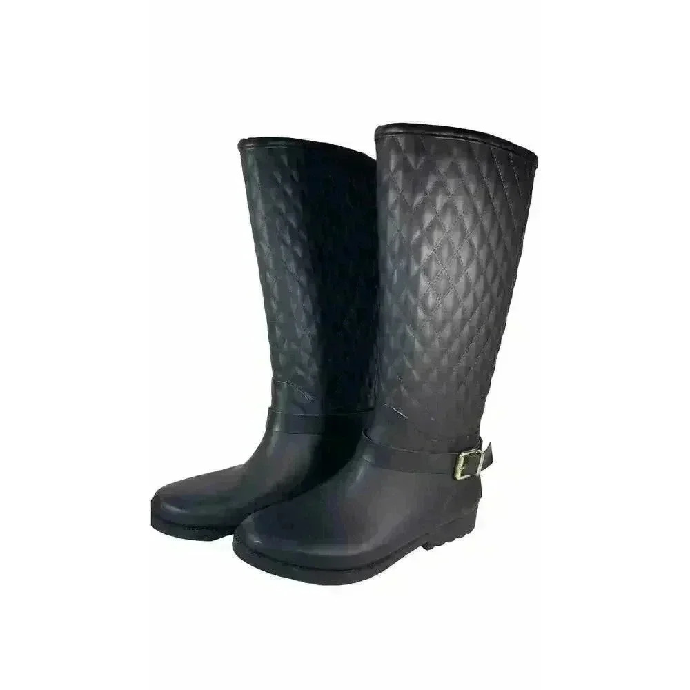 Guess Los Angeles Lulue Mid Calf Quilted Black Rain Boot Womens Size 7